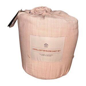 NWT Hearth & Hand Micro Stripe 4pc King Sheet Set – Rust – Lyocell/Cotton/Linen